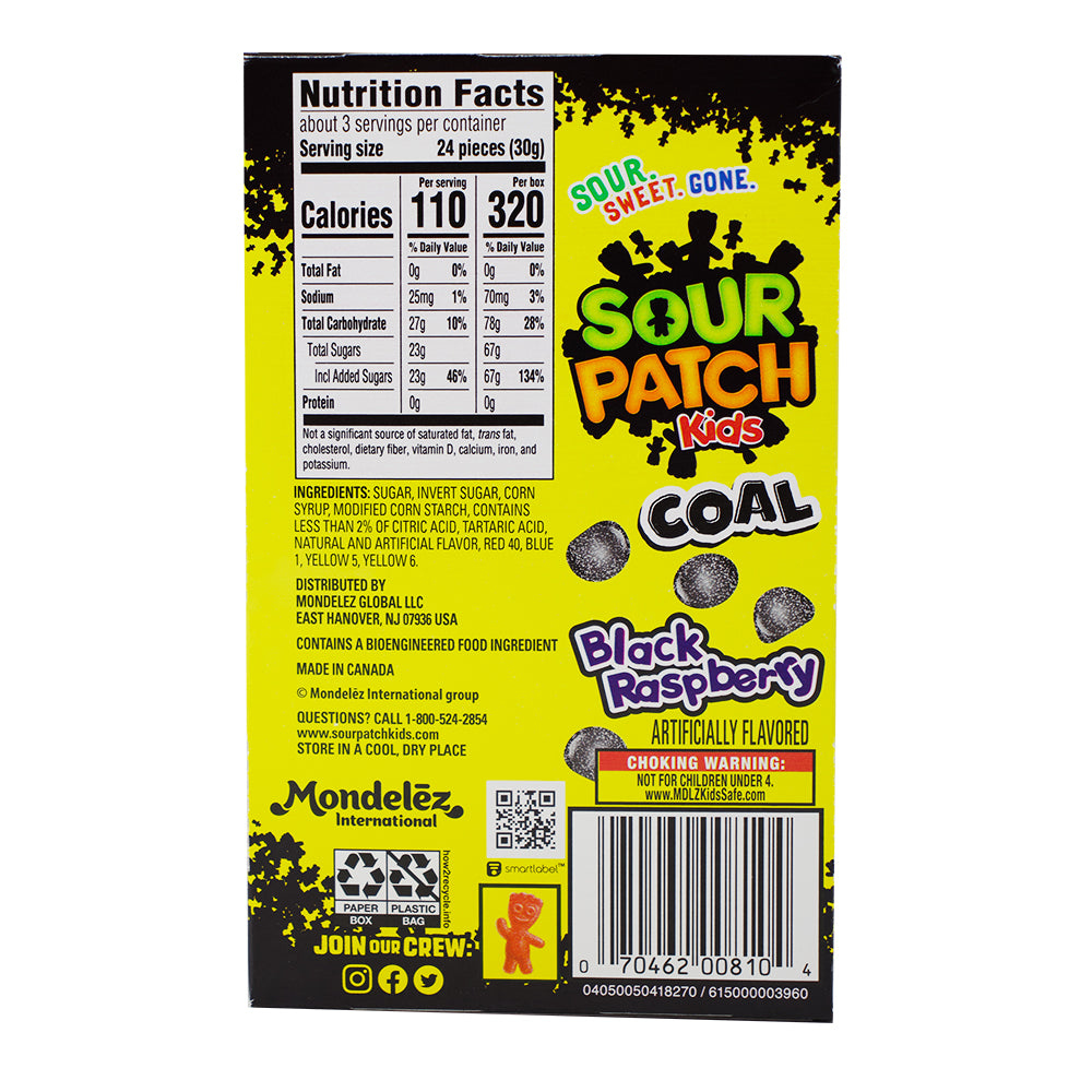 Sour Patch Kids Coal - 3.1oz - 12 Pack Nutrition Facts Ingredients