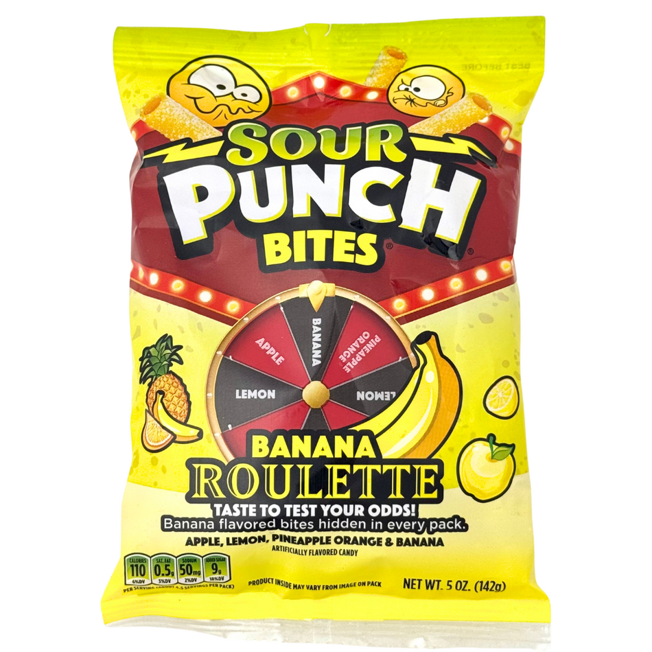 Sour Punch Bites Banana Roulette 5oz - 12 Pack