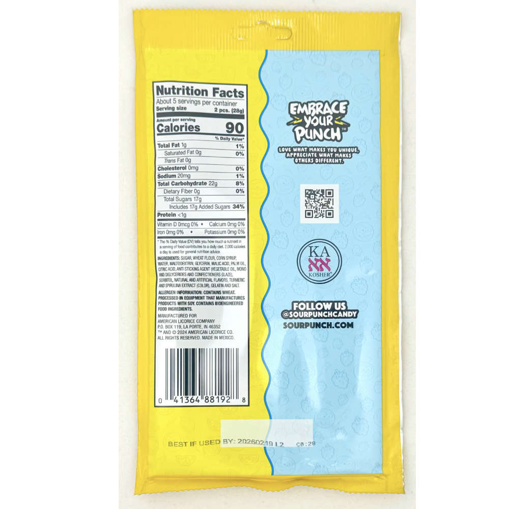 Sour Punch Filled Straws Blue Raz Lemonade -12 Pack | iwholesale Candy ...