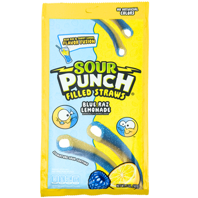 Sour Punch Filled Straws Blue Raz Lemonade 5oz - 12 Pack