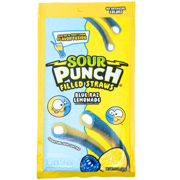 Sour Punch Filled Straws Blue Raz Lemonade 5oz - 12 Pack