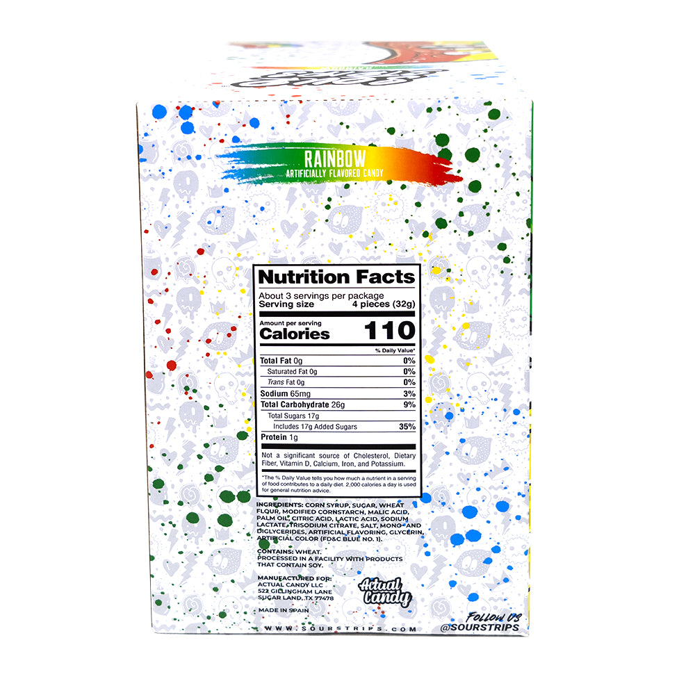 Sour Strips Rainbow 96g - 12 Pack  Nutrition Facts Ingredients
