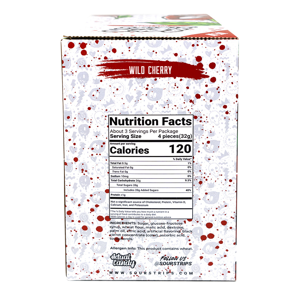 Sour Strips Wild Cherry 96g - 12 Pack  Nutrition Facts Ingredients
