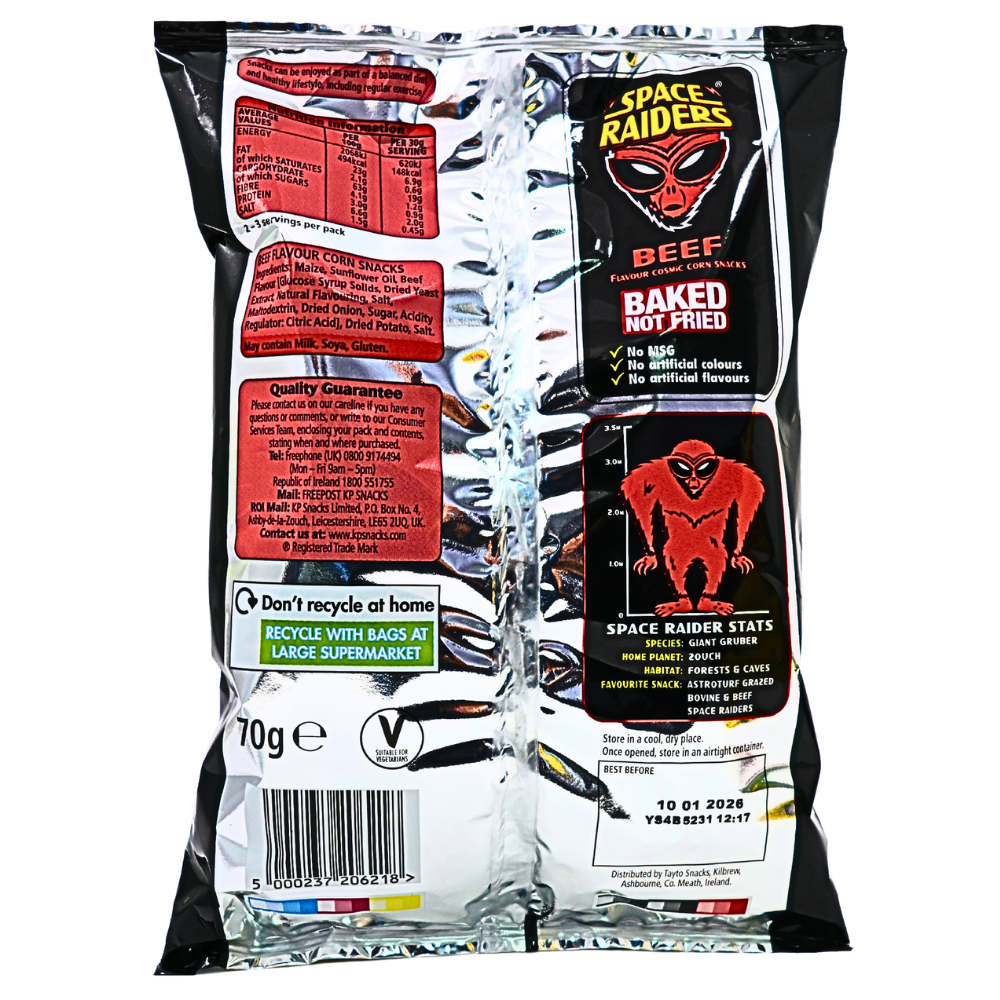 Space Raiders Beef Corn Chips 70g (UK) - 20 Pack
