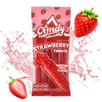 Candy Fun Street Strawberry Twists 3.17oz - 12 Pack