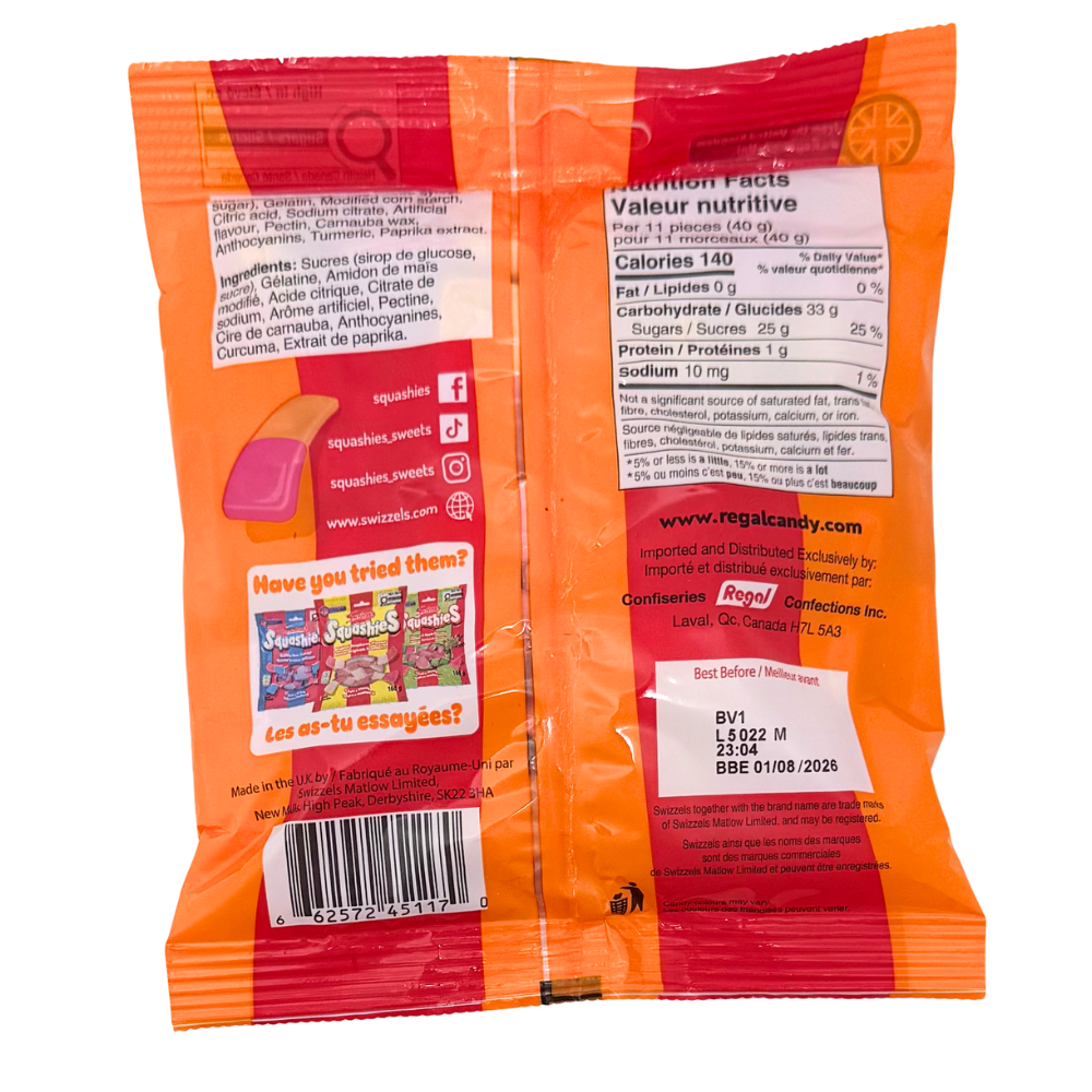 Squashies Orange Cherry 160g - 10 Pack