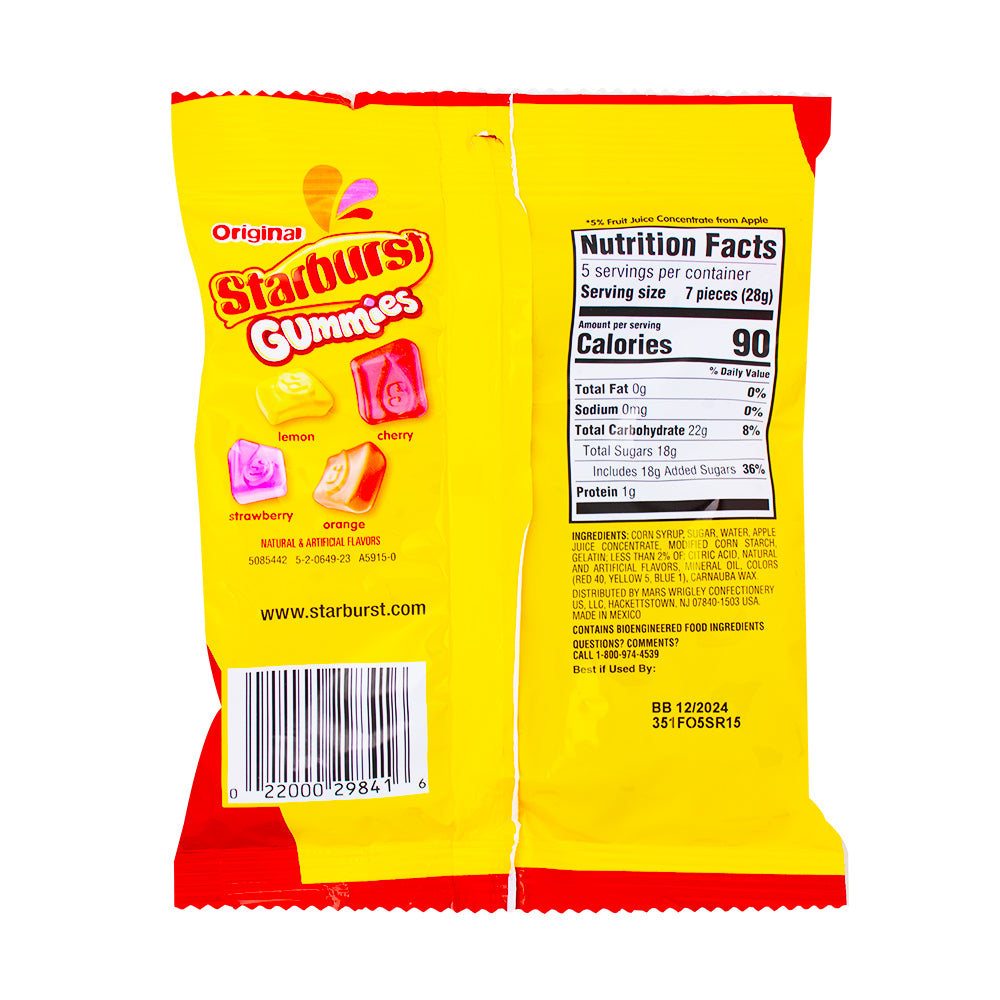 Starburst Gummies Original 141g - 12 Pack  Nutrition Facts Ingredients