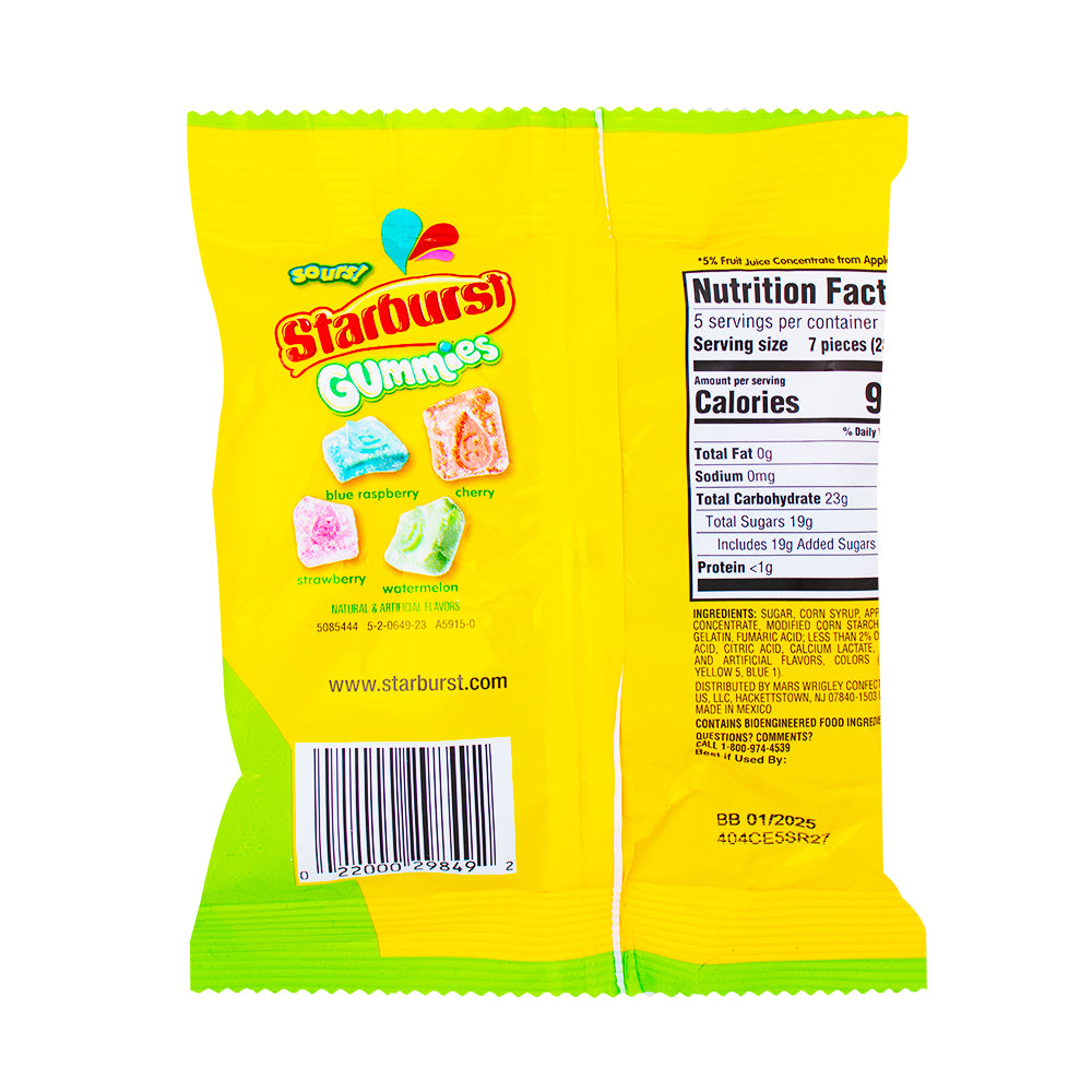 Starburst Gummies Sours 164g - 12 Pack  Nutrition Facts Ingredients