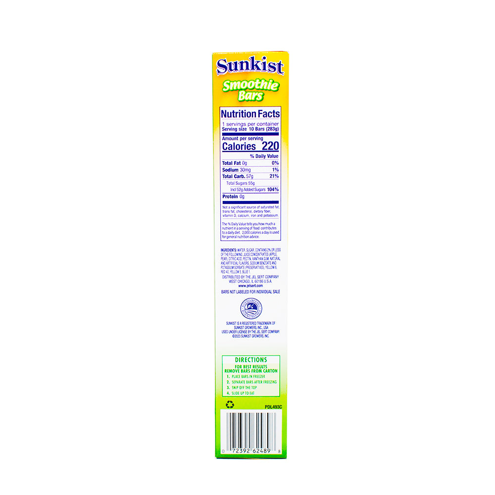 Sunkist Smoothie Freezer Pops 10ct 283.5g - 12 Pack  Nutrition Facts Ingredients