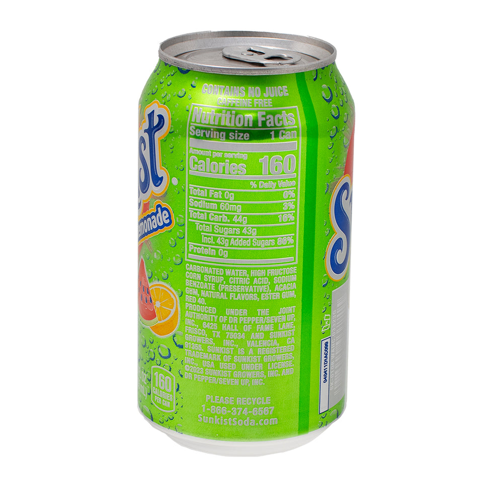 Sunkist Watermelon Lemonade 355mL - 12 {Pack   Nutrition Facts Ingredients