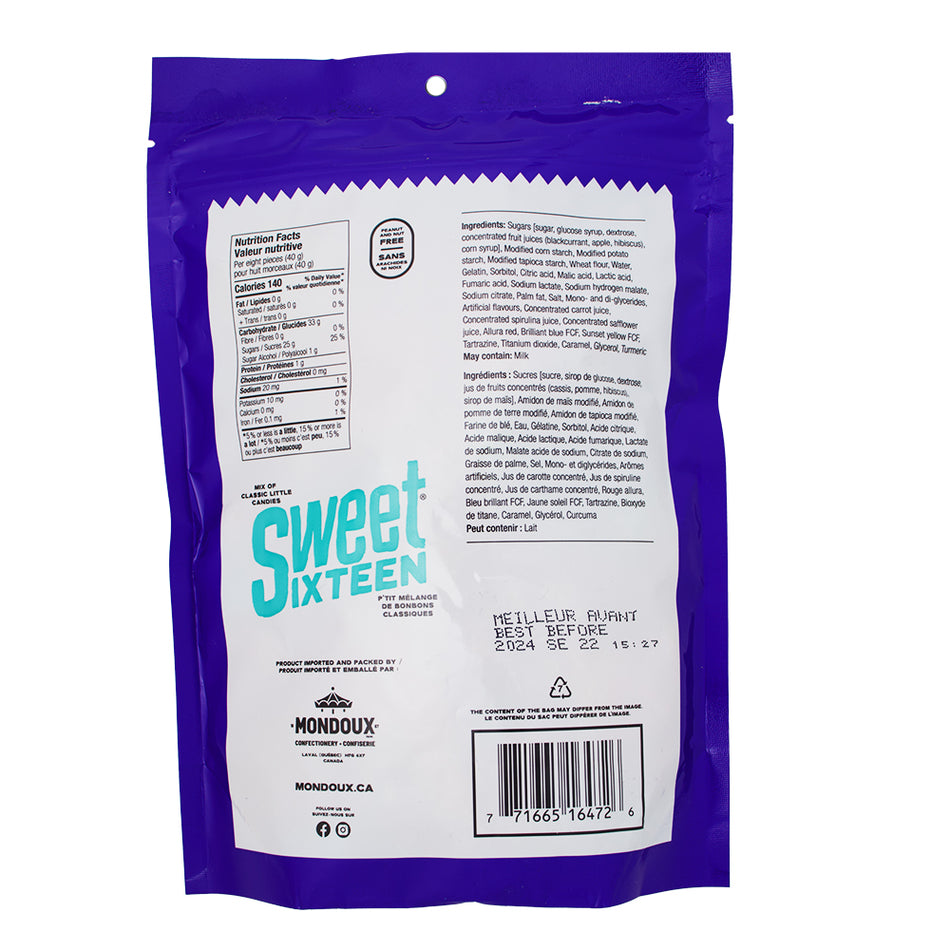 Sweet Sixteen Sweet & Sour 400g - 6 Pack Nutrition Facts Ingredients - Mondoux Candy - Canadian Candy - Sour Candy - Wholesale Candy - Candy Store - Sweet Sixteen - Sweet Sixteen Candy