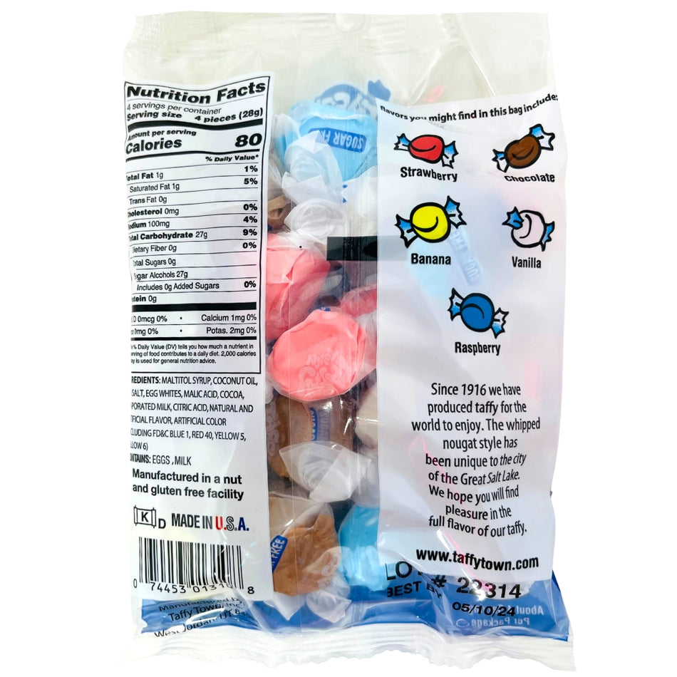 Taffy Town Assorted Lite Sugar Free Taffy 4oz - 12 Pack Nutrient Facts Ingredients