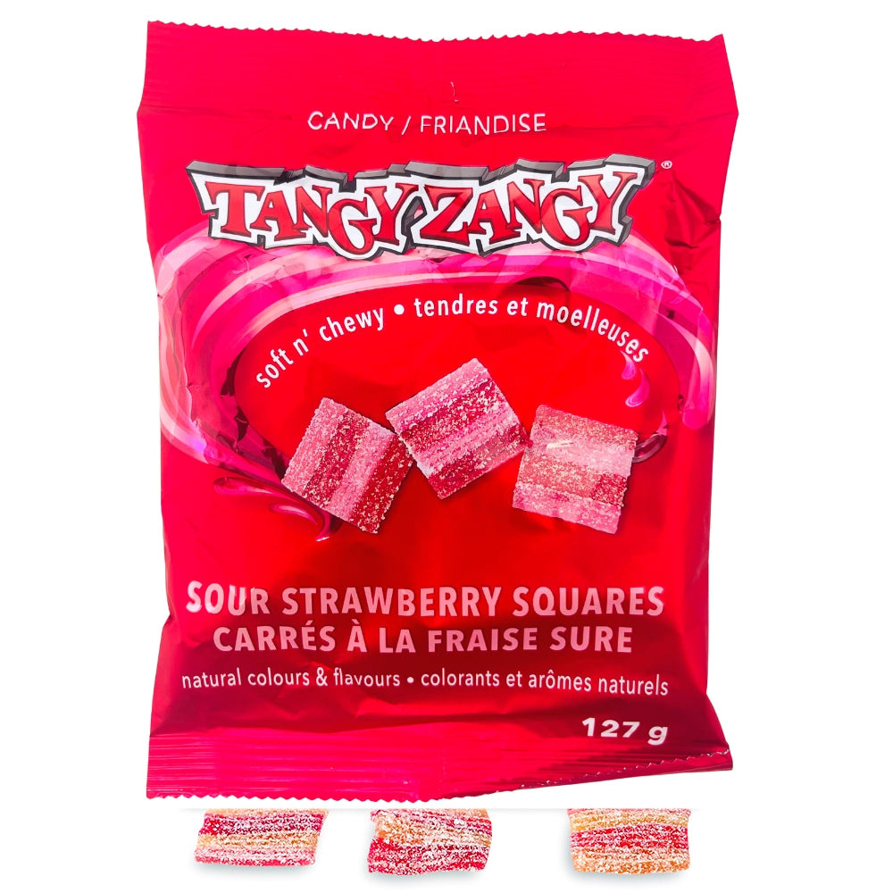 Tangy Zangy Sour Strawberry Squares 127g 24PK | iWholesaleCandy.ca