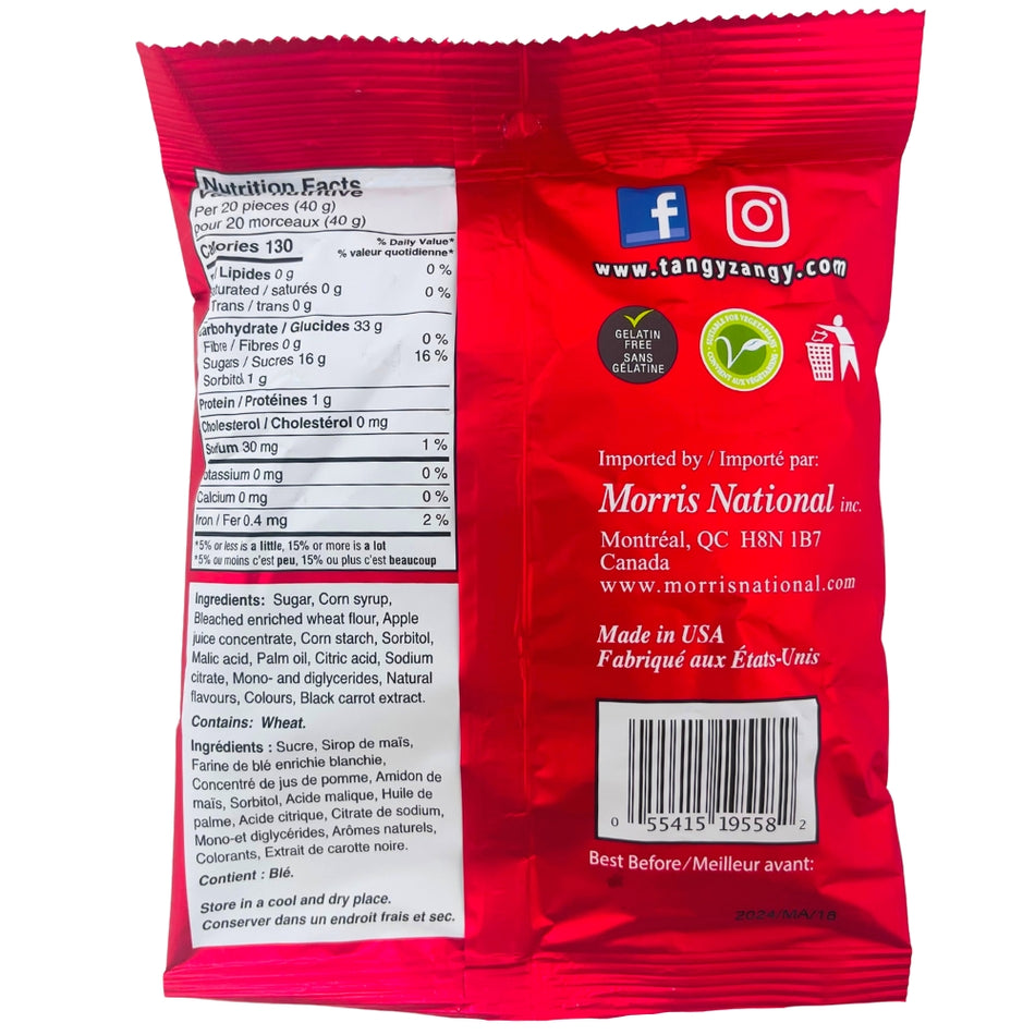 Tangy Zangy Sour Strawberry Squares 127g - 24 Pack Nutrient facts Ingredients