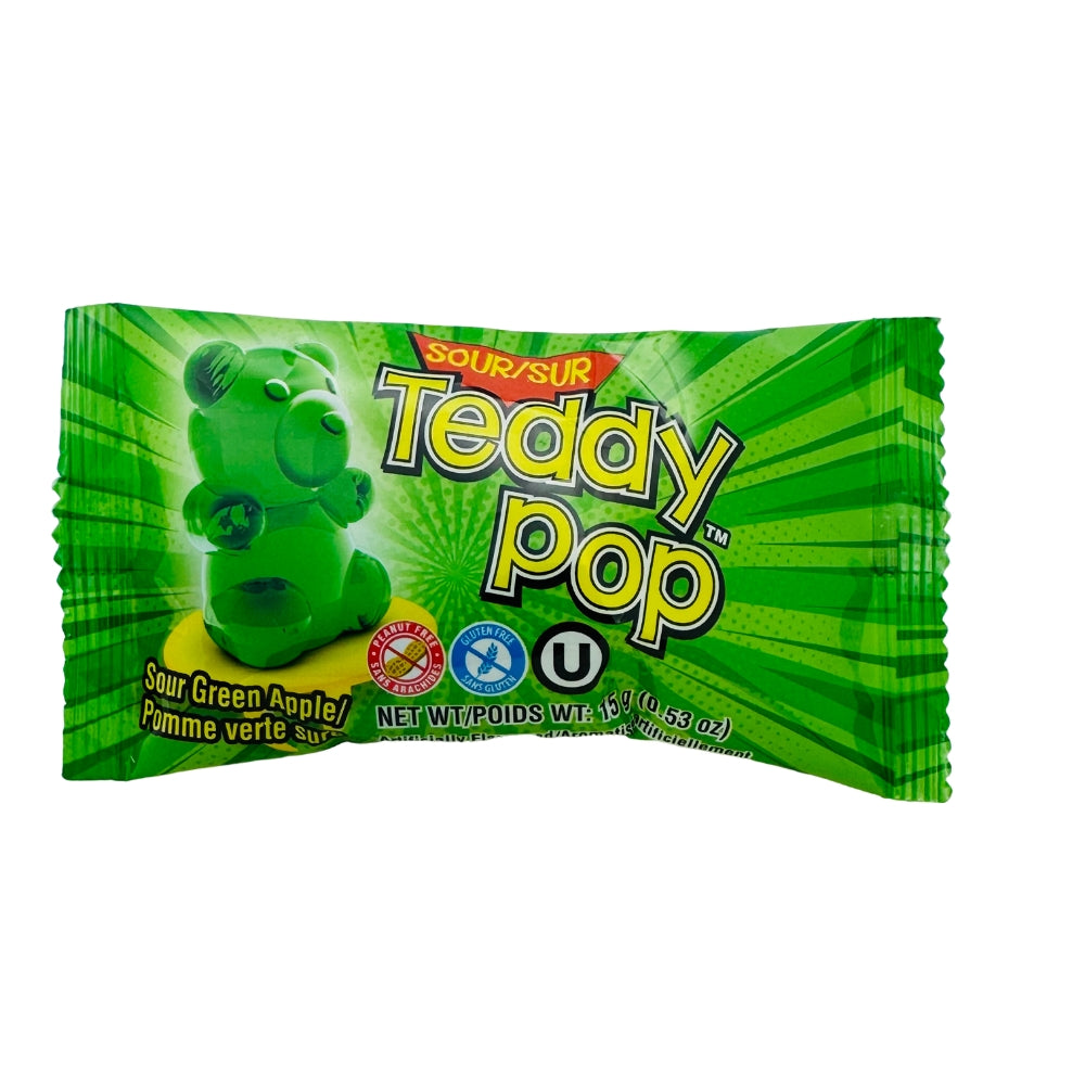 Teddy Pop Sour - 24 Pack  - Lollipop - Sour Candy - Candy Store - Wholesale Candy - Nostalgic Candy