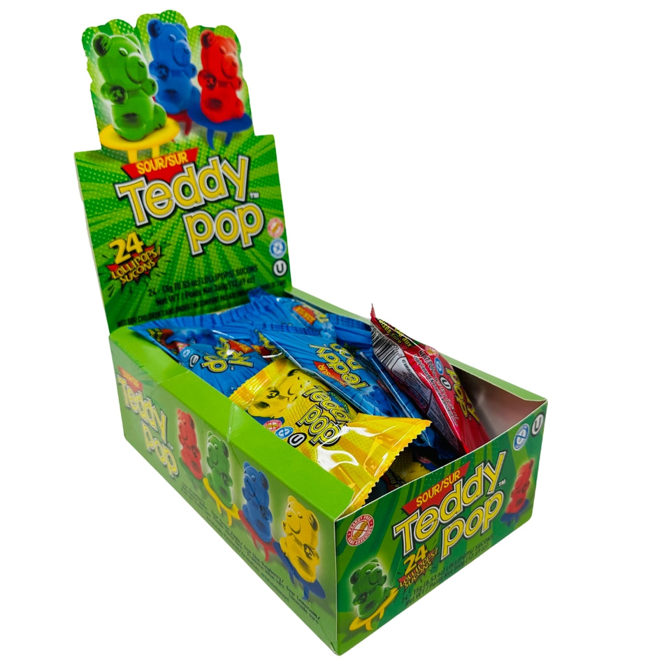 Teddy Pop Sour - 24 Pack - Lollipop - Sour Candy - Candy Store - Wholesale Candy - Nostalgic Candy