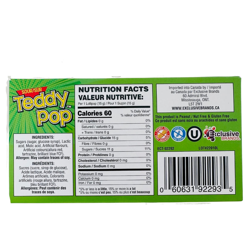 Teddy Pop Sour - 24 Pack Nutrition Facts Ingredients 