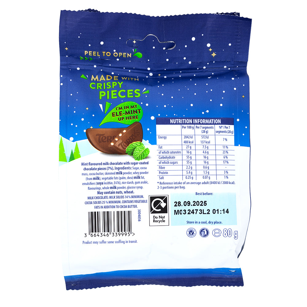 Terry's Chocolate Mint Crisps Minis (UK) 80g - 10 Pack  Nutrition Facts Ingredients
