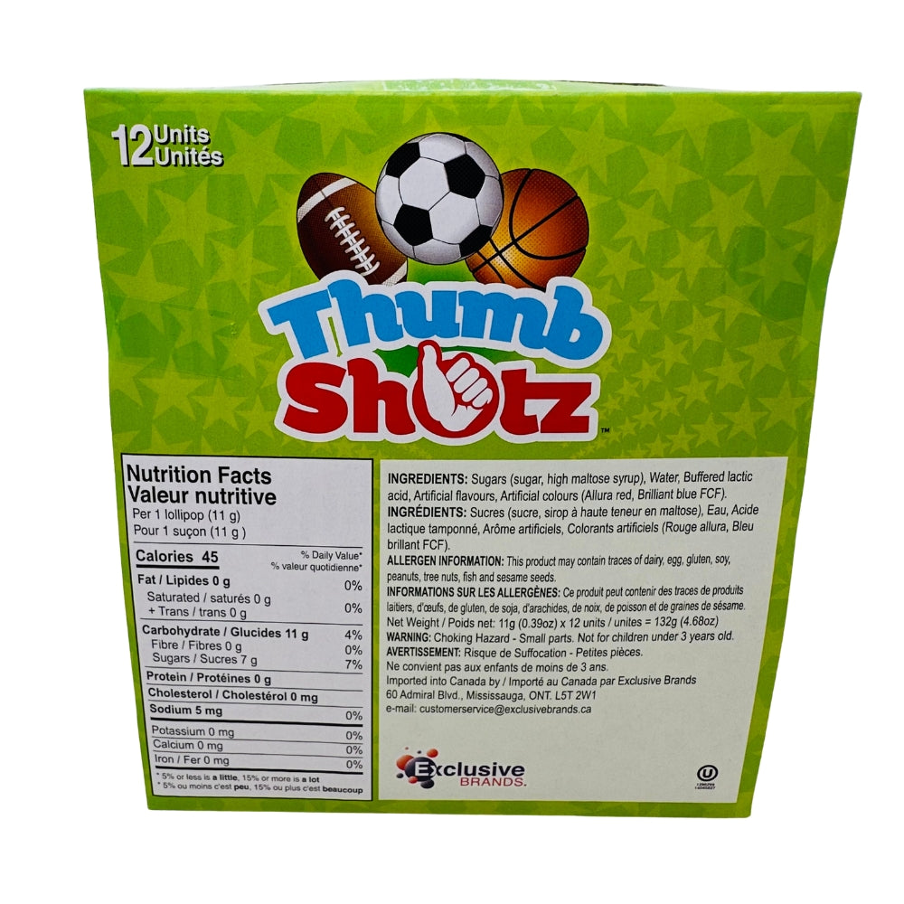 Thumb Shotz 11g - 12 Pack Nutrition Facts Ingredients