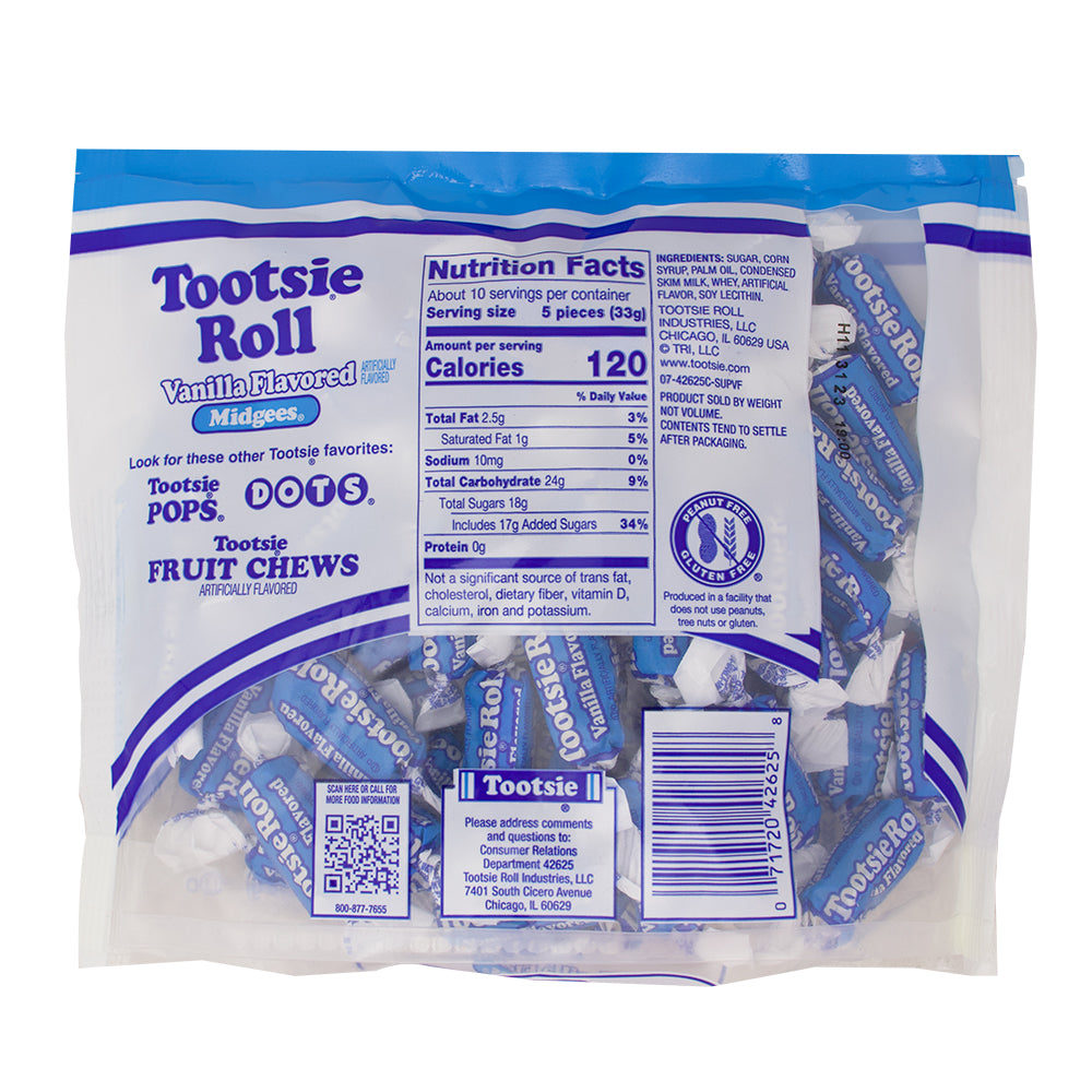 Tootsie Roll Vanilla Midgees - 12oz - 21 Pack Nutrition Facts Ingredients