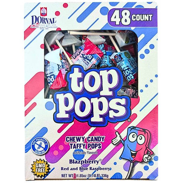 Top Pops Chewy Taffy Blazpberry 48 Pieces - 1 Box