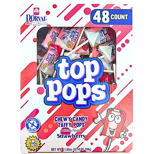 Top Pops Chewy Taffy Strawberry 48 Pieces - 1 Box