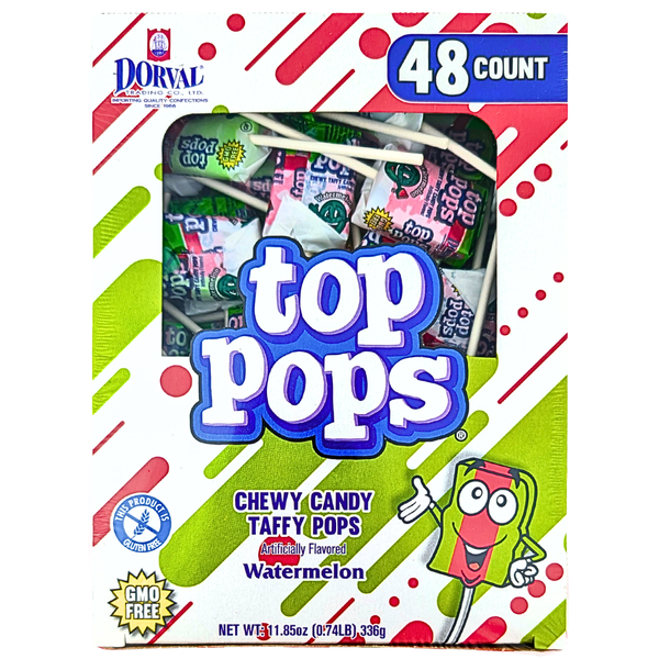 Top Pops Chewy Taffy Watermelon 48 Pieces - 1 Box