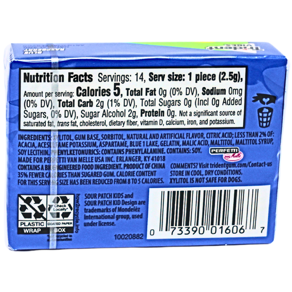 Trident Vibes Sour Patch Kids Blue Raspberry 14pcs - 9 Pack