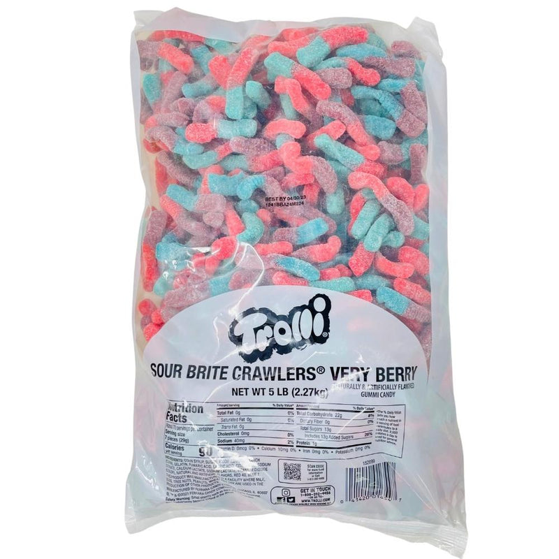 Trolli Sour Brite Crawlers Very Berry Gummies 5lbs - 1 Bag - Gummy Worms - Bulk Candy
