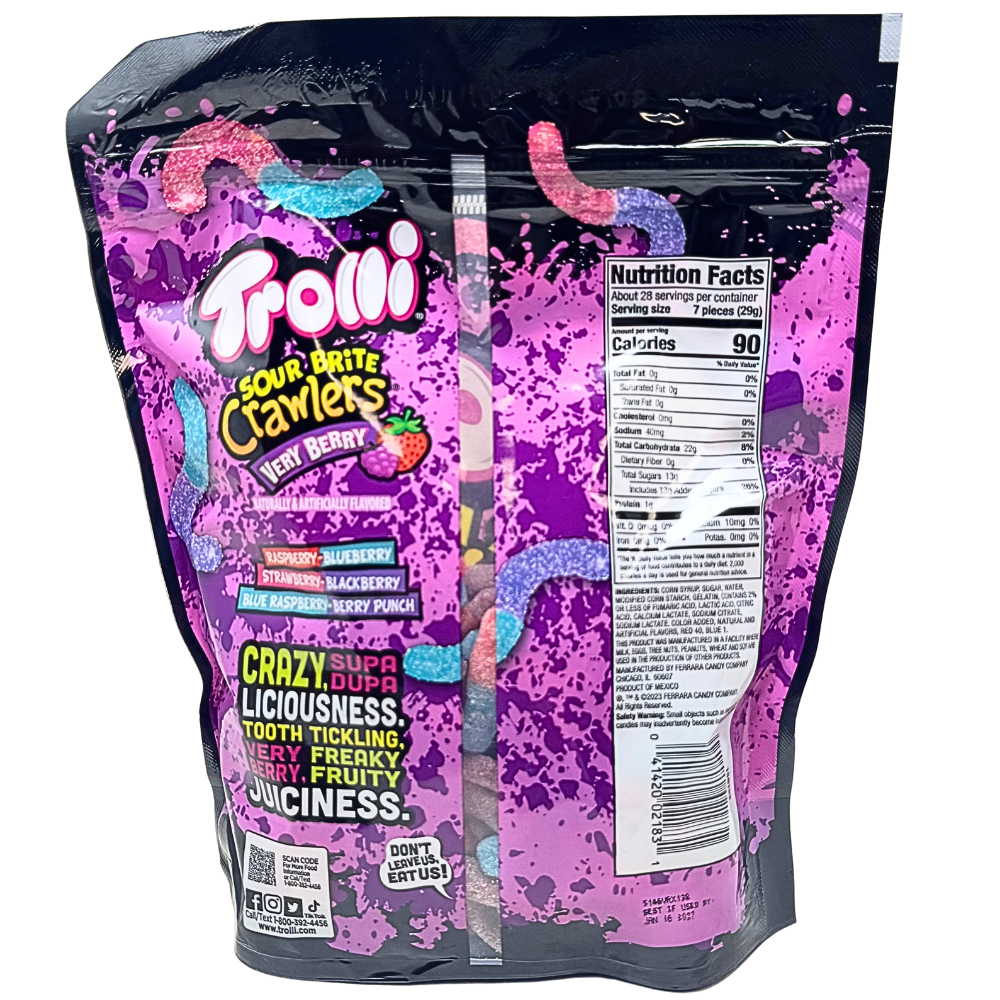 Trolli Sour Brite Crawlers Very Berry Resealable Bag 28oz - 1 Pack