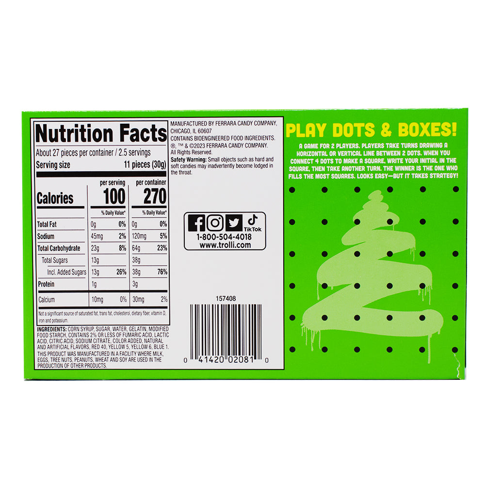 Trolli Sour Brite Crhistmas Trees Theatre Box 3oz - 12 Pack Nutrition Facts Ingredients