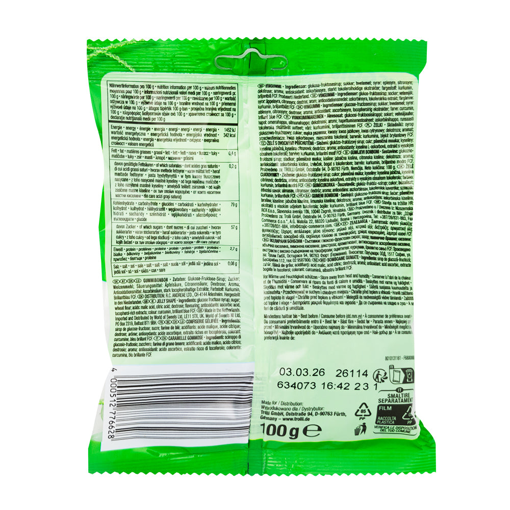 Trolli Vegan Spaghettini Sour Apple (Germany) 100g - 30 Pack  Nutrition Facts Ingredients
