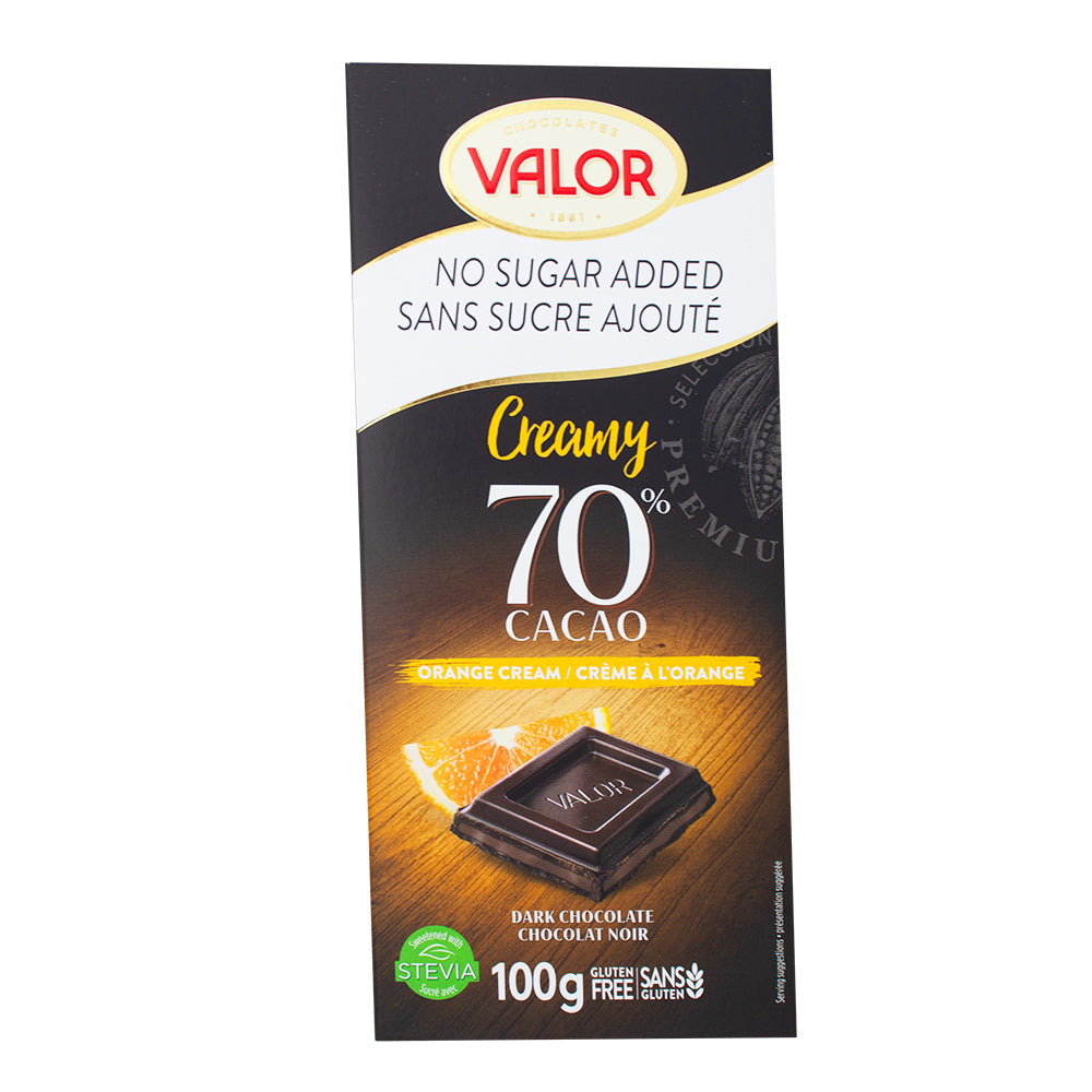 Valor No Sugar Added Dark Chocolate (70% Cocoa) with Orange Cream 100g - 17 Pack