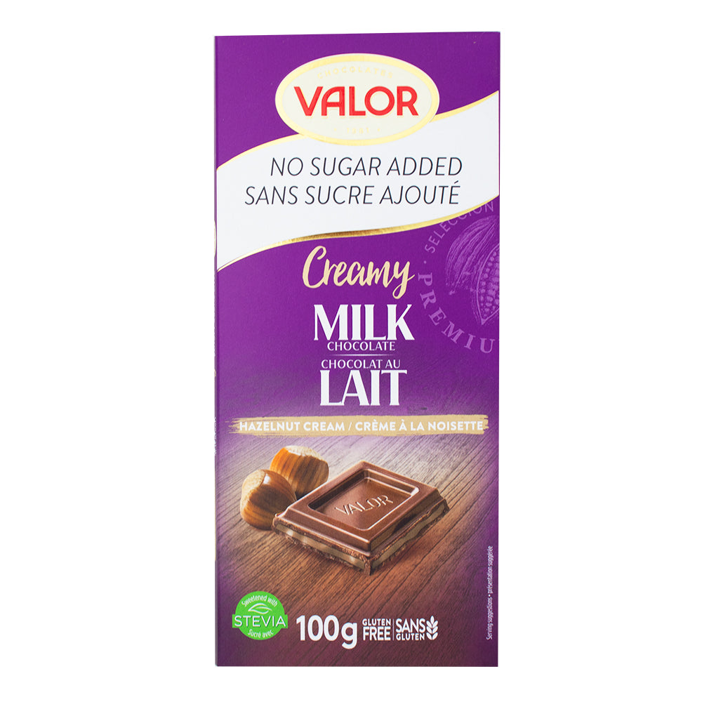 Valor No Sugar Added Milk Chocolate Hazelnut 100g - 17 Pack