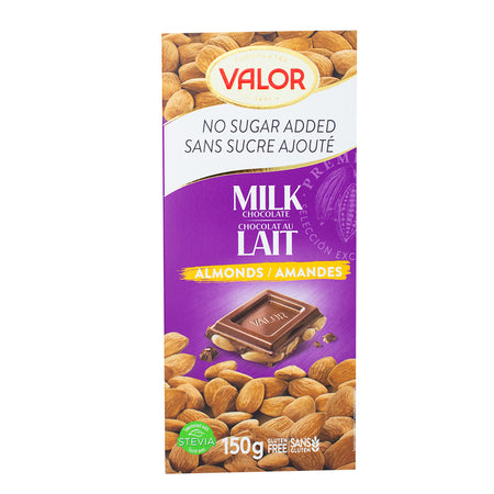 Valor No Sugar Added Milk Chocolate with Almonds 100g - 14 Pack