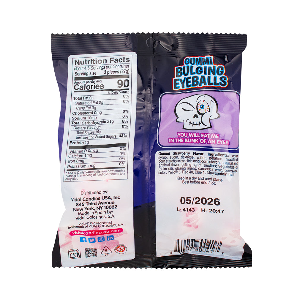 Vidal Gummy Bulging Eyeballs 4.5oz - 14 Pack  Nutrition Facts Ingredients