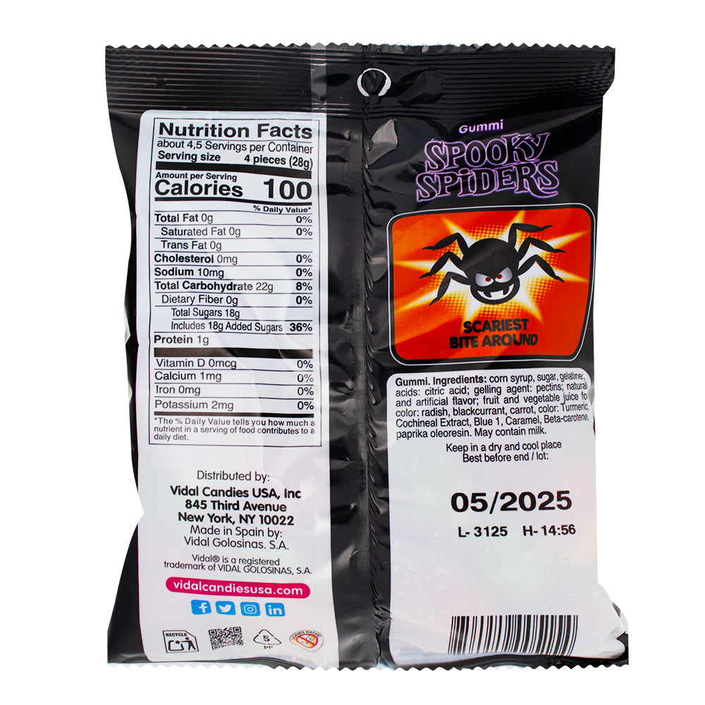 Vidal Gummy Spooky Spiders 4.5oz - 14 Pack  Nutrition Facts Ingredients