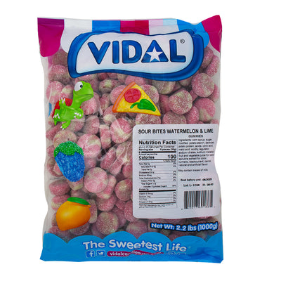 Vidal Sour Bites Watermelon & Lime 2.2lb - 1 Box Nutrition Facts Ingredients - Sour Candy - Bulk Candy - Candy Store - Party Favour