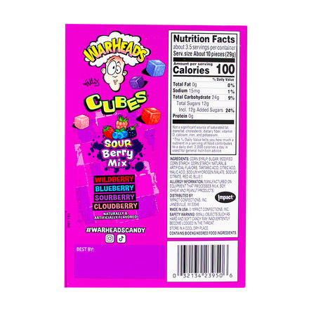  Warheads Sour Berry Mix Cubes 99g - 12 Pack  Nutrition Facts Ingredients