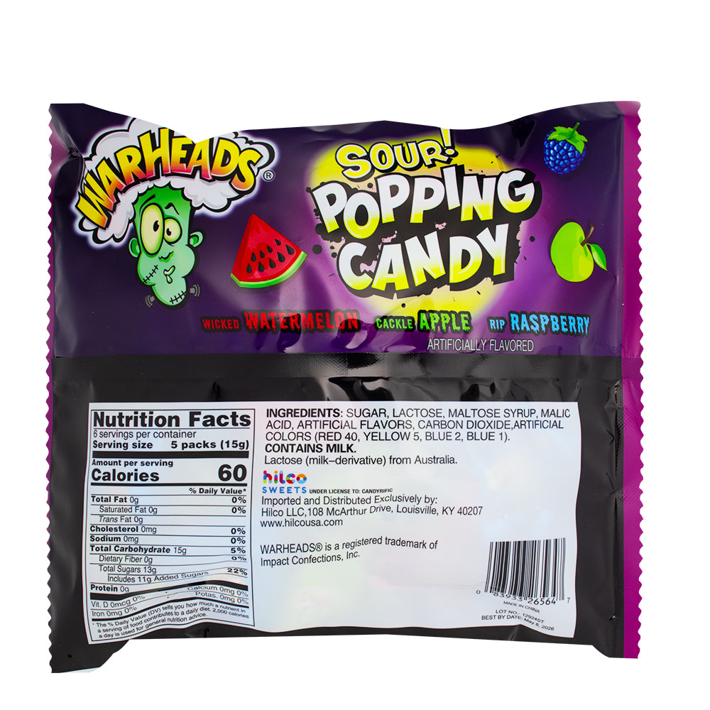 Warheads Sour Popping Candy 30ct - 12 Pack   Nutrition Facts Ingredients