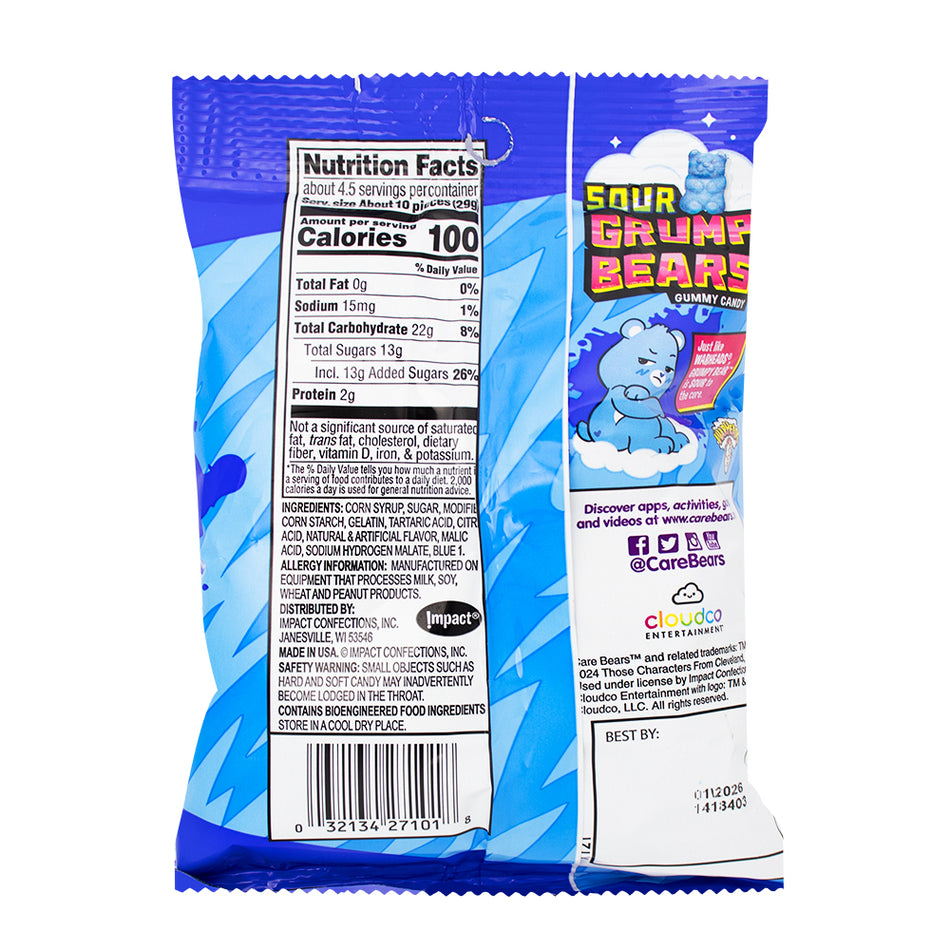 Warheads Sour Grumpy Bears 4.5oz - 12 Pack   Nutrition Facts Ingredients