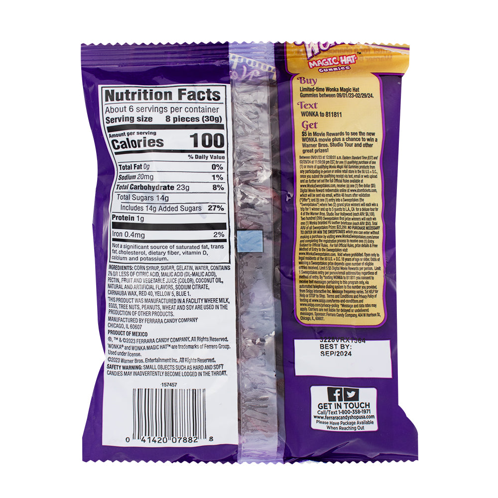 Wonka Pouch Mixed Flavour Magic Hat 170g - 8 Pack   Nutrition Facts Ingredients