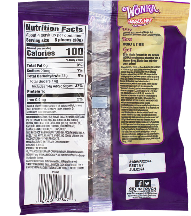 Wonka Magic Hat Gummies 4oz - 12 Pack Nutrition Facts Ingredients