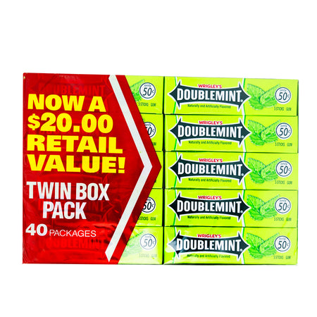 Wrigley's Doublemint Gum 5 Stick Sleeves 40 Pack - 1 Box