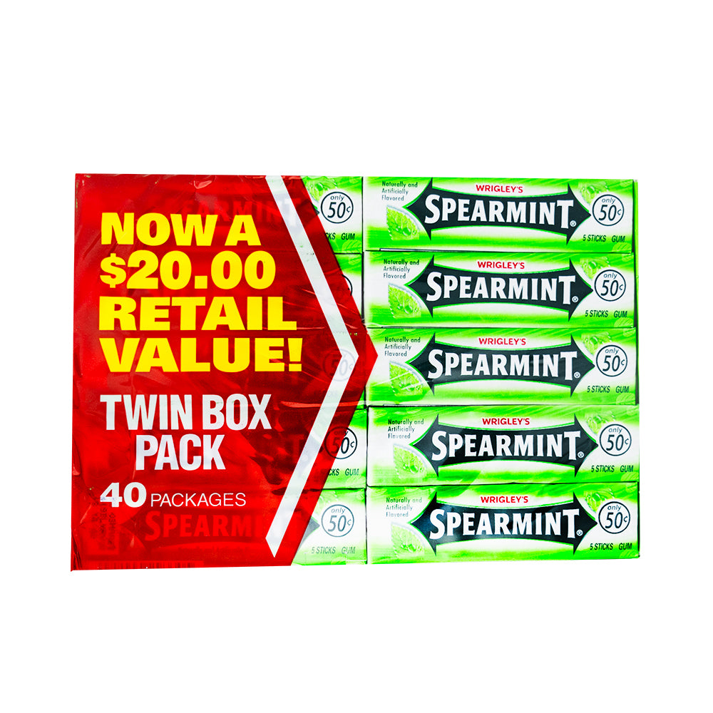 Wrigley's Spearmint Gum 5 Stick Sleeves 40 Pack - 1 Box