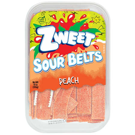 Zweet Sour Belts Peach 10oz - 6 Pack