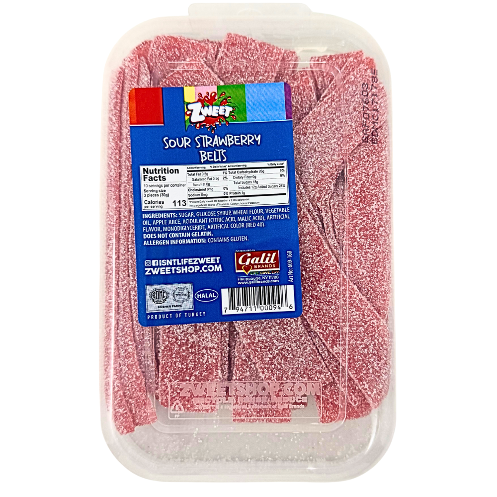 Zweet Sour Belts Strawberry 10oz - 6 Pack