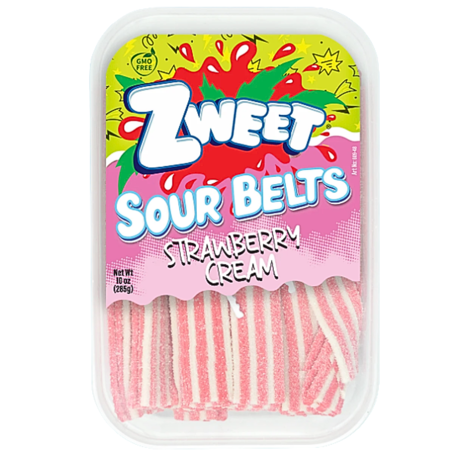 Zweet Sour Belts Strawberry Cream 10oz - 6 Pack