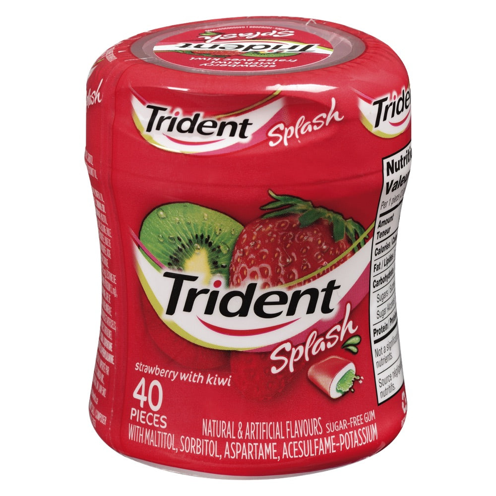 Trident Splash Strawberry Kiwi 40 Piece Gum Bottle