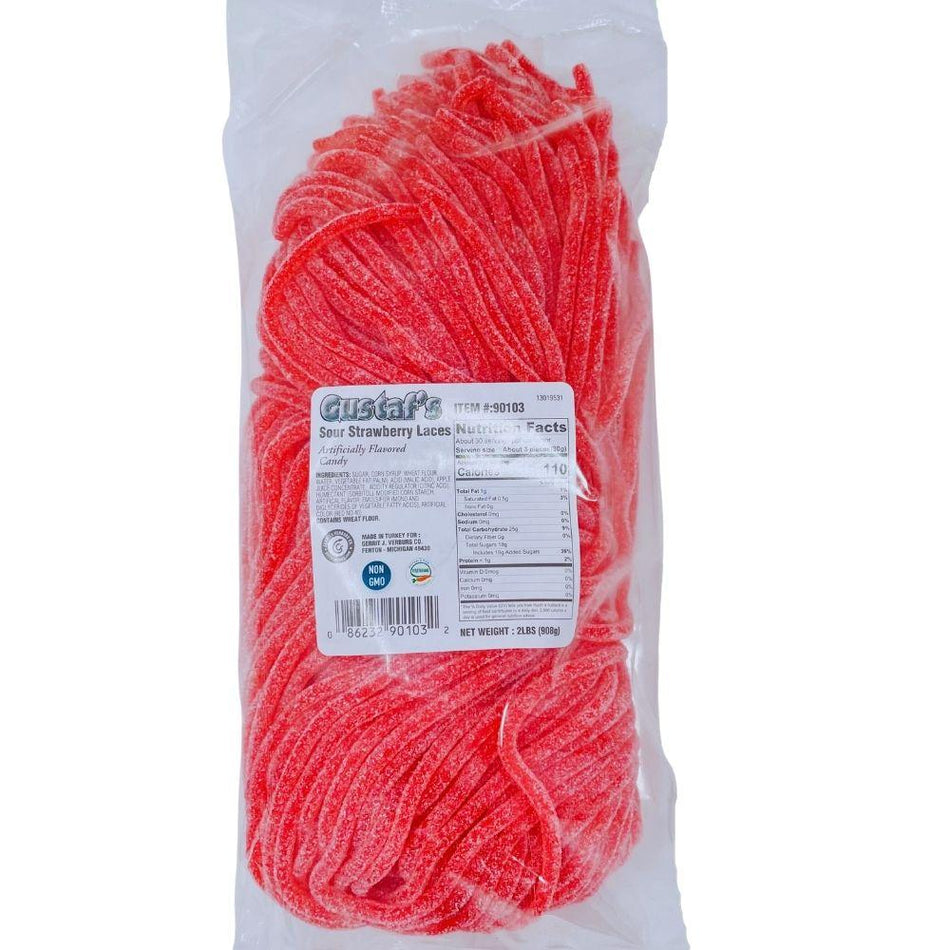 Gustaf's Sour Strawberry Licorice Laces 2lb - 1 Bag